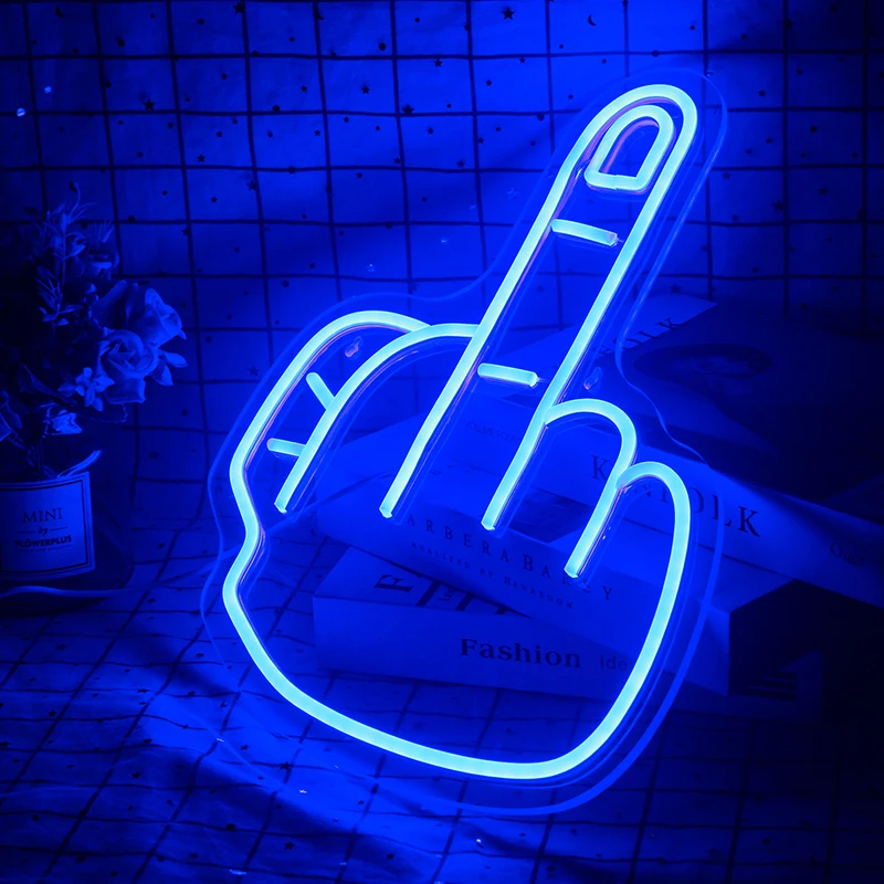 Ineonlife Custom Made Erect Middle Finger Funny Cool  Neon Sign Gym Hanging For Sports Room Club Party Bar Punk Light Wall Decor