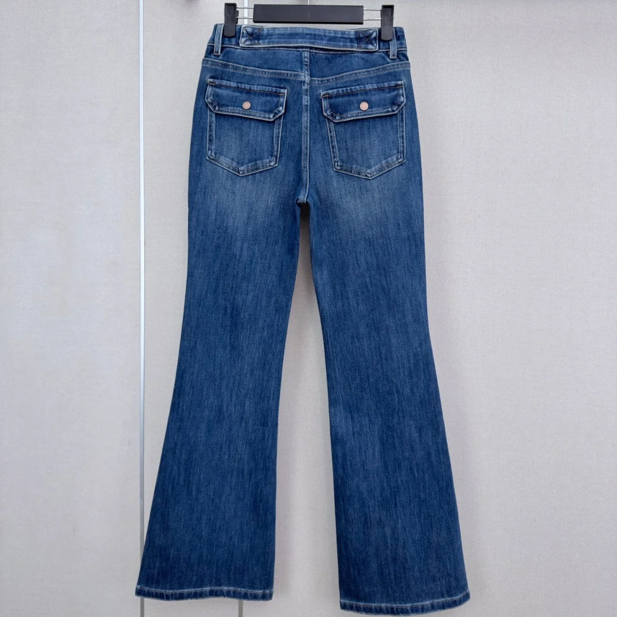 2026 high-quality women's high waisted retro blue slit micro flared jeans--2026090144