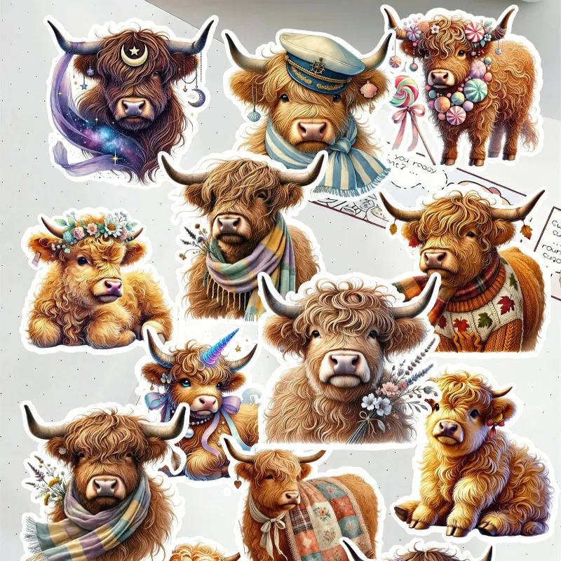 17pcs Cute Fantasy highland yak Stationery Stickers for DIY, Waterproof and Artistic Decals  Fresh  Images Journals Notebooks