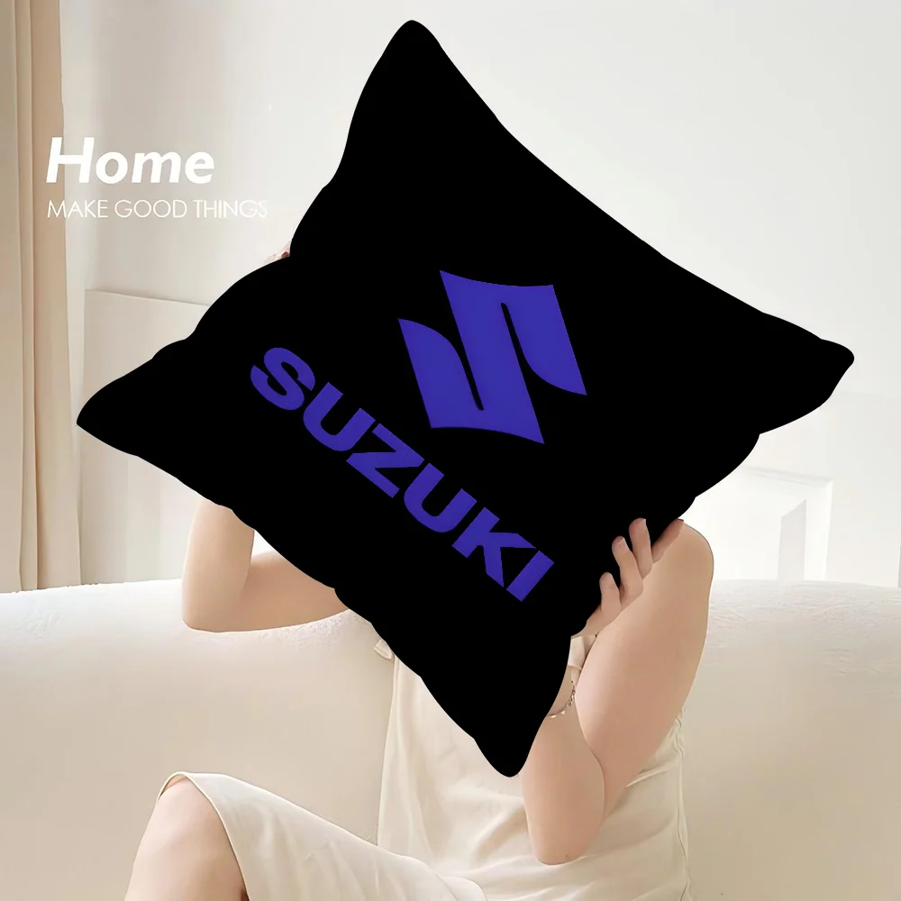 Luxury S-SuzukiS Motorcycle Pillow Case Sofa Decorative Home Double-sided Print Plush Square Throw Pillow Covers Cushion Decor