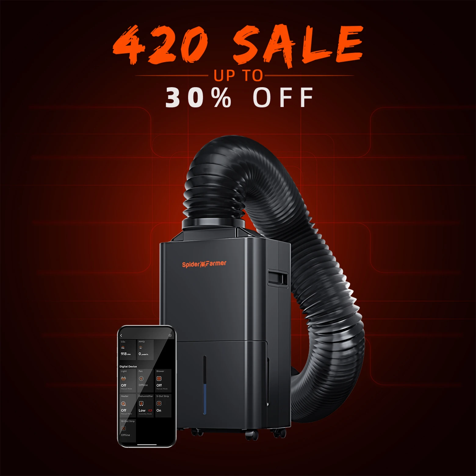 

2025 New Spider Farmer 32 Pint Dehumidifier – Smart Control with RJ12 Cable