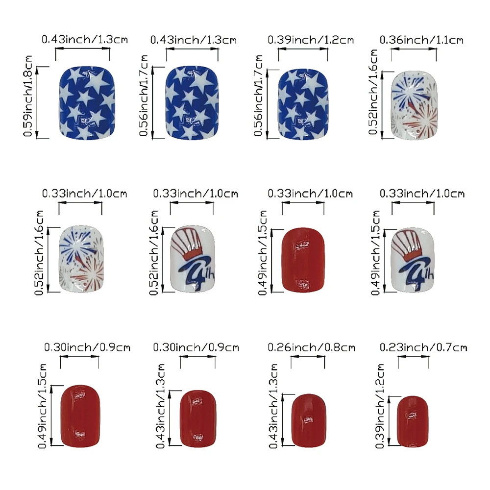 24-piece Independence Day Square fake nail set, medium oval shape wearable nail pieces, Flag design fully covered nail set