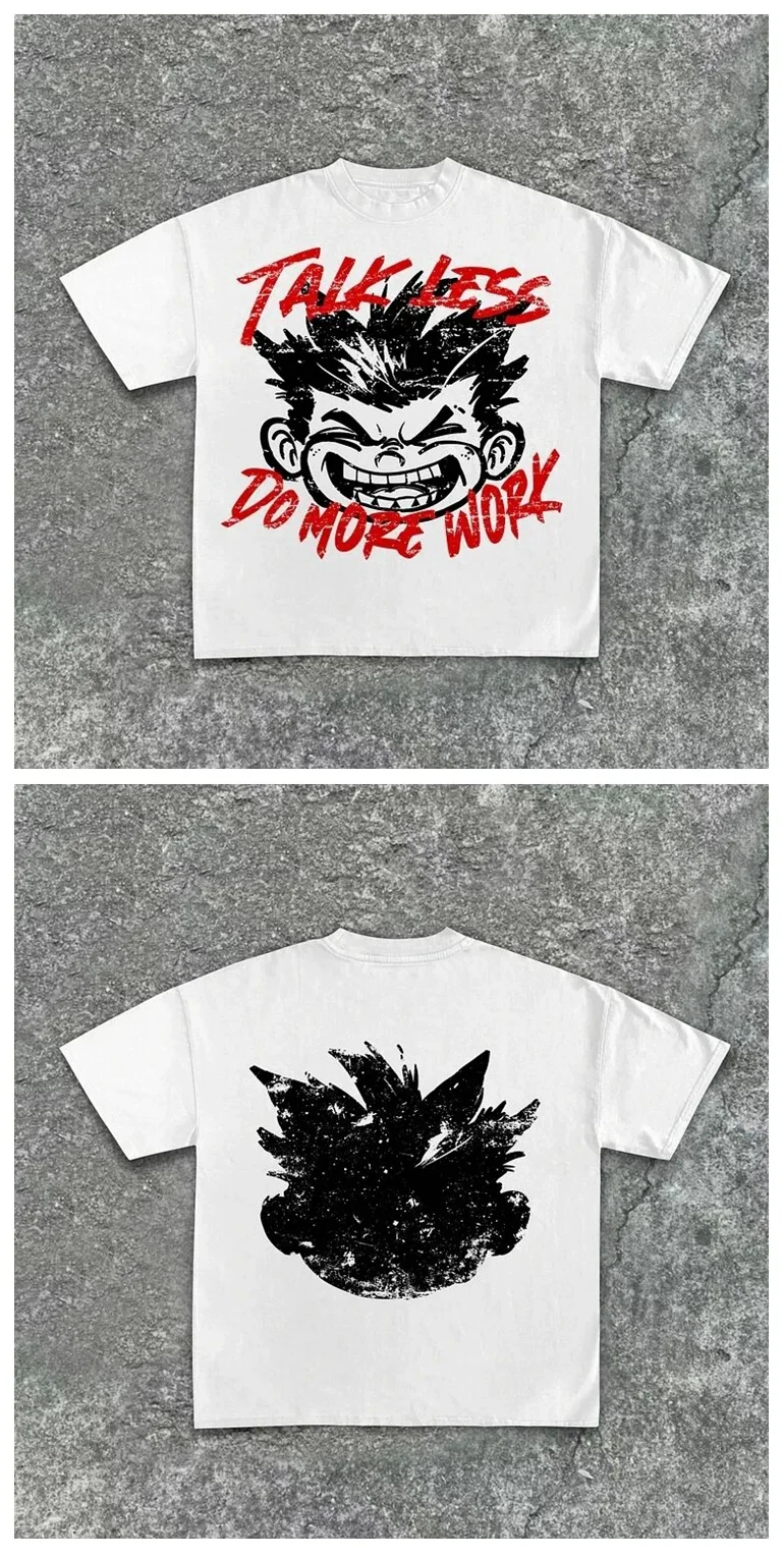 الشارع ارتداء Y2K الملابس تي شيرت الرجال المطبوعة الهيب هوب الكرتون تي شيرت مطبوع القوطية 100% القطن تنفس قصيرة الأكمام #2