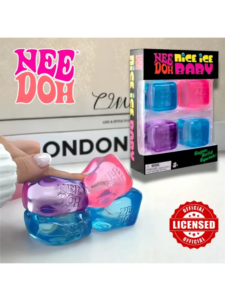 Needoh Nice Ice Baby Fidget Cube Set 4er-Pack Super Solide Squish Sensorische Spielzeuge Ungiftige Quetschspielzeuge für ADHS und Autismus Geschenk