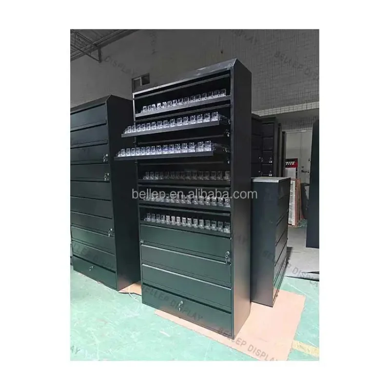 custom.Factory Custom Smoke Shop Accessories Metal Shelf Display Rack With Lockable Storage Drawer