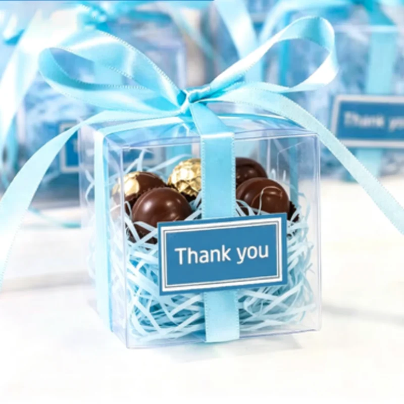 50Pcs/lot Transparent Clear Gift Candy Box Square PVC Chocolate Bags Boxes For New Year Favor Party Event caja de dulces