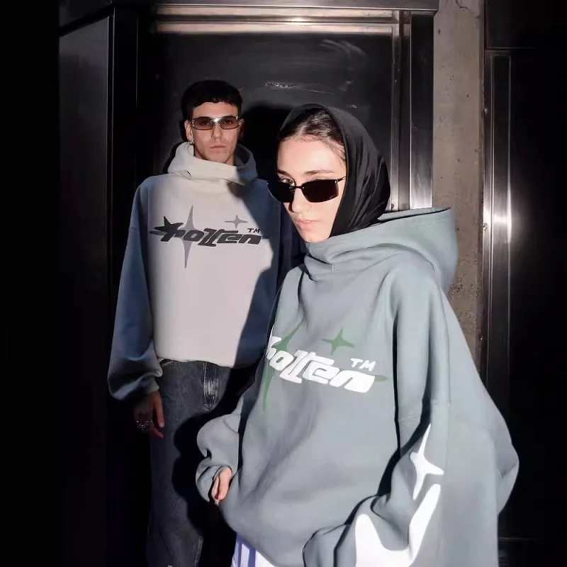 

Fashion American Street Hipster Men's Women's Loose Hoodie Y2k Harajuku Star Lettering Print Casual Trend Design High Neck Tops
