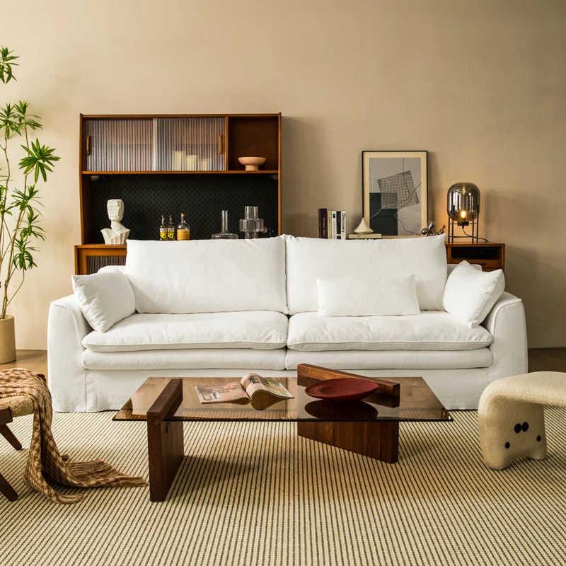 #Cloth Art Modern Three-Person Straight Sectional Sofa Silent Wind Cotton Linen Detachable Washable Washable