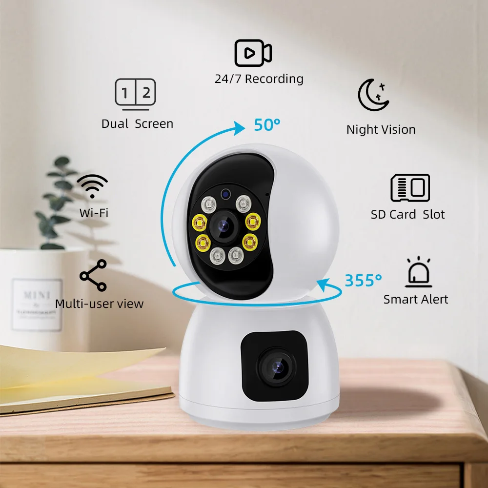 

ICSee Indoor Wifi Camera Smart Wireless Baby Monitors Dual Lens IP Surveillance Camera 2K Pet Monitor Night Vision Home Security