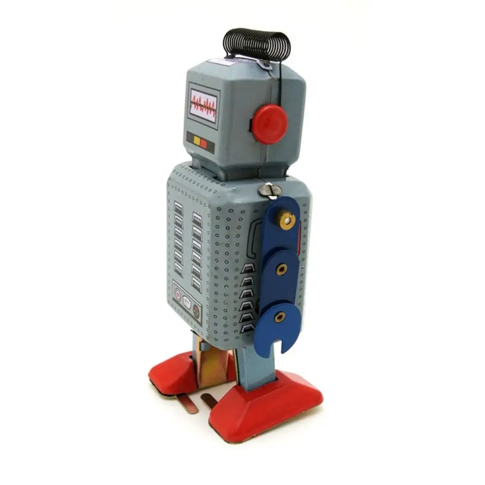 Drumming Robot Wind Up Walking Robot Iron Metal Figures Clockwork Walking Nostalgic Fun Play Vintage Mechanical Clockwork