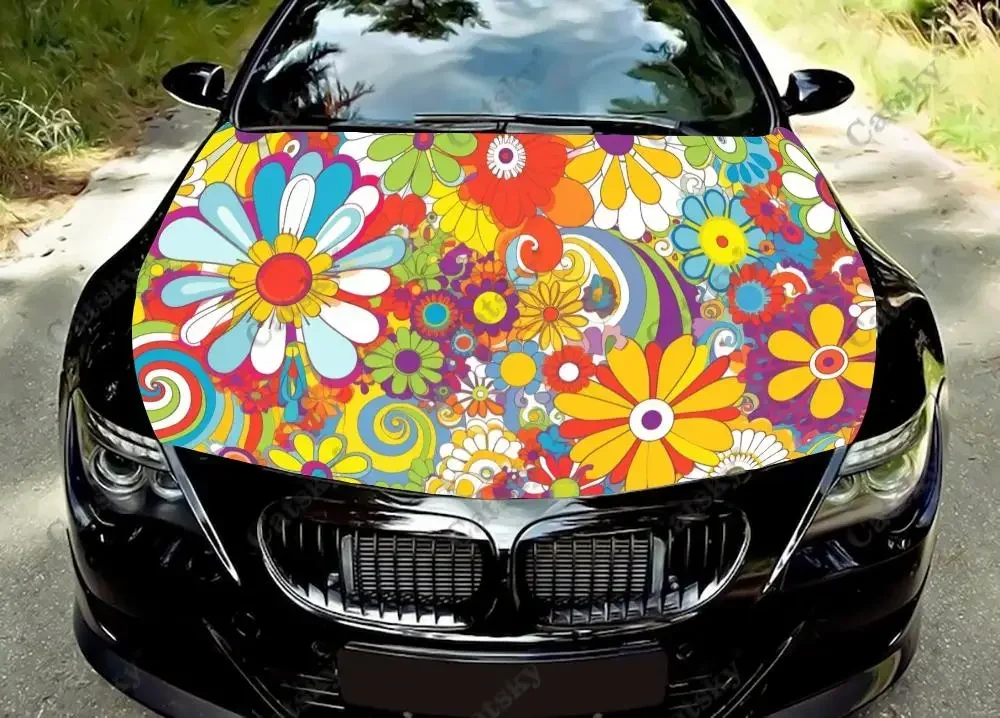 

Hippie Flower Floral Car Hood Vinyl Stickers Wrap Vinyl Film Engine Cover Decals Sticker Universal Car Hood Protective Film
