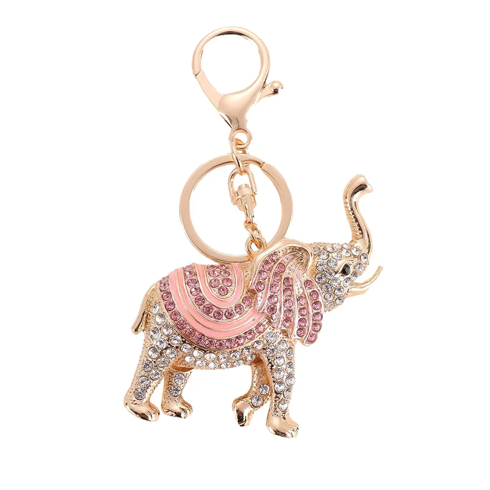 3D Auspicious Elephant Key Holder Chains Whole Enamel Colorful Crystal Bag Pendant Keyrings KeyChains For Women