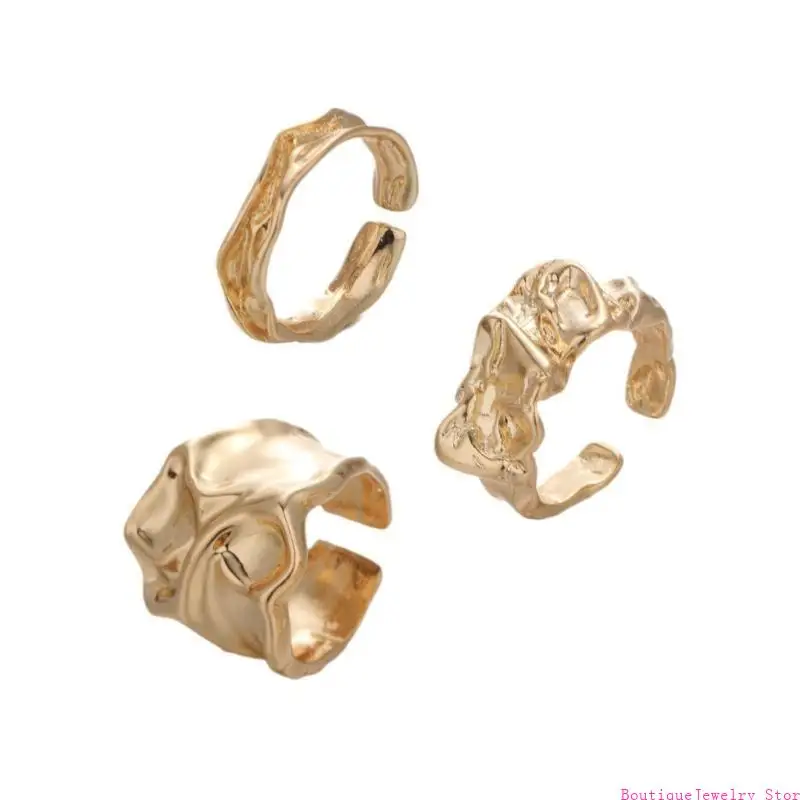 E1PE Minimalist Irregular Texture Rings Set 3Pcs Fashion Accessory Sturdy Alloy