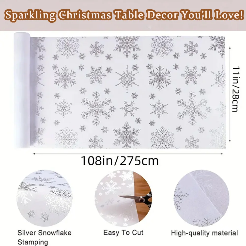 

11in*108in Snowflake Table Runner Heat-Resistant Holiday Table Cloth Dining Room Decor for Christmas Parties & Winter
