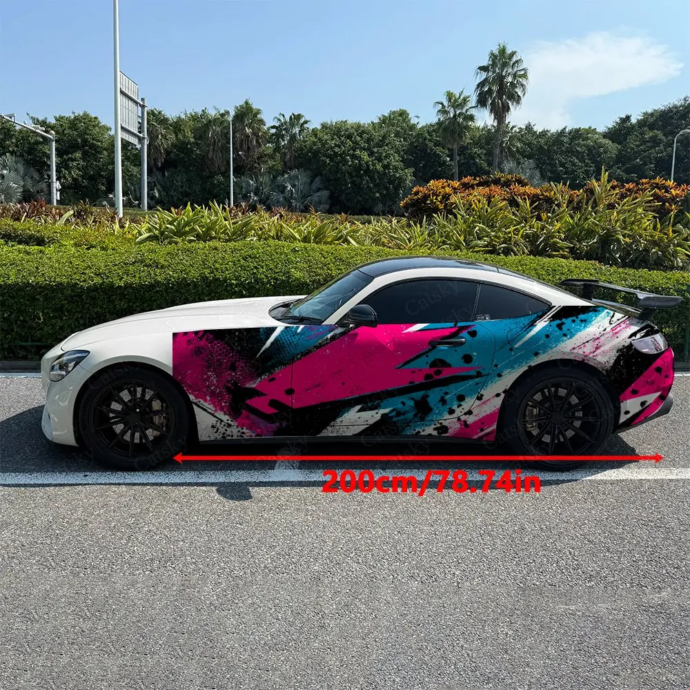 2pcs Neon Splatter Cyber Style Car Side Wraps, Self-Adhesive PVC Waterproof & Scratch-Resistant Stickers, Car Accessory Gift