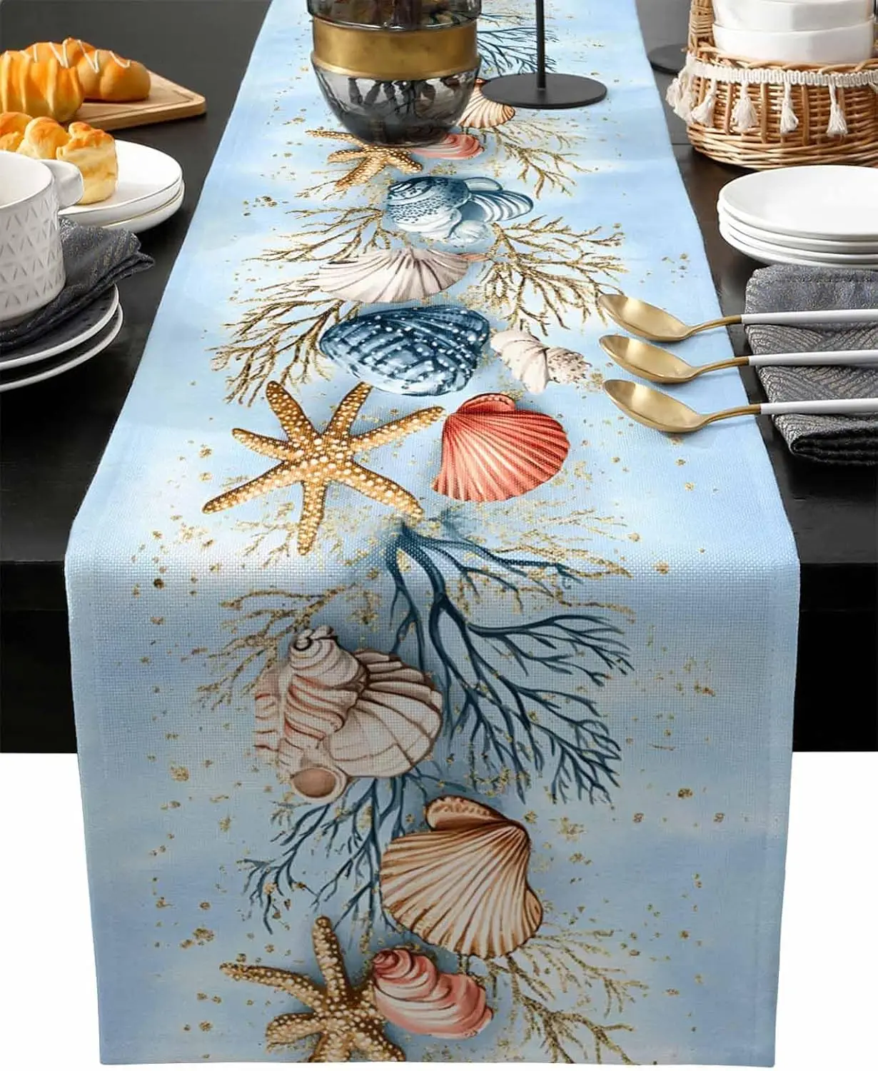

Summer Starfish Shell Coral Table Runner Dresser Scarf Table Decor Washable Kitchen Dining Table Runner Party Decor