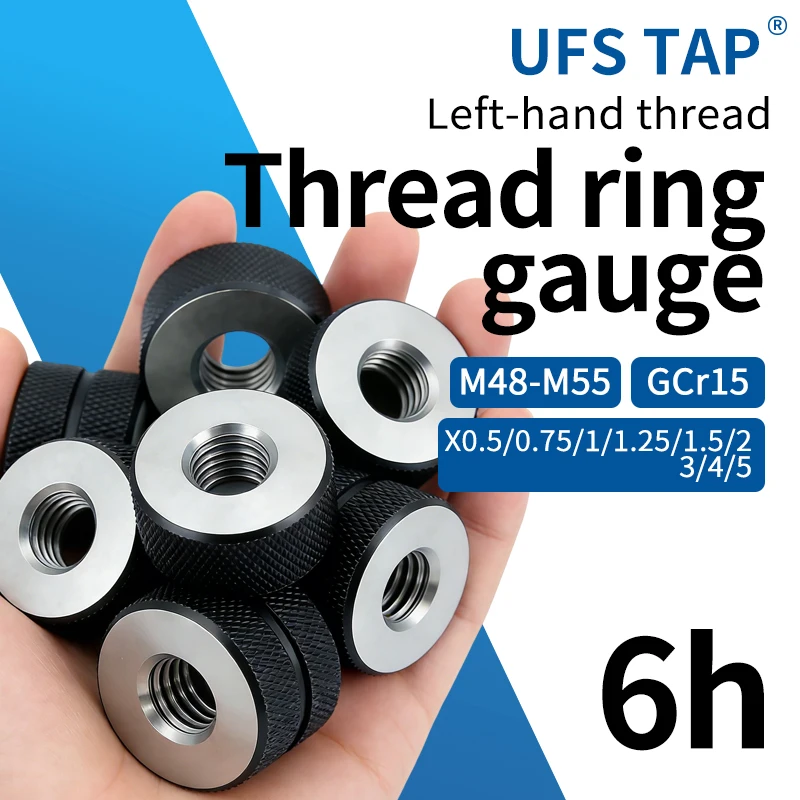 

UFA 1SET(1*GO+1*NOGO) 6g Left Hand M48-M55 X0.5/0.75/1/1.25/1.5/2/3/4/5 Metric Left Fine Tooth Thread Ring Gauge Measure Tools