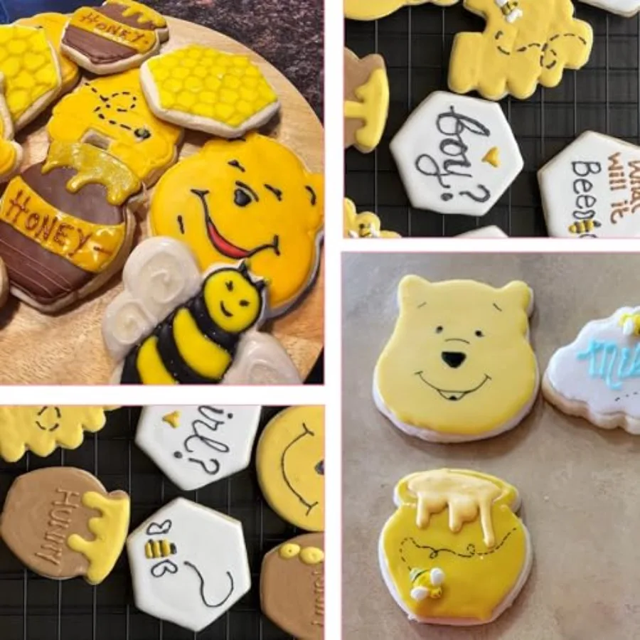 6 عبوات من مجموعة قطع Bee Ce-Pooh BearBee Beehive مسدس على شكل قرص العسل وزهرة العسل برطمان من الفولاذ المقاوم للصدأ قواطع Ce لعسل النحل P