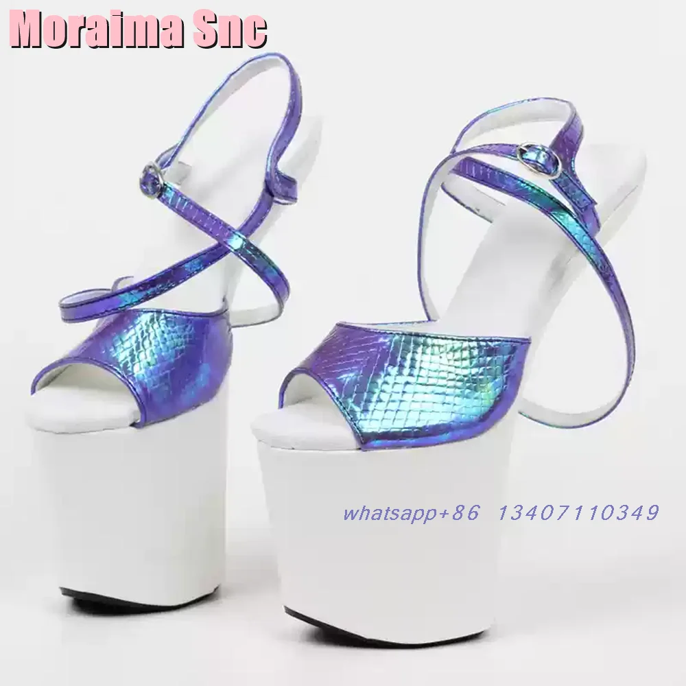 

High Platform Hoof Heels Sandals Peep Toe Ankle Buckle Strap Laser Sexy Fashion Women's Summer Shoes Dance Sandals Nightclub New