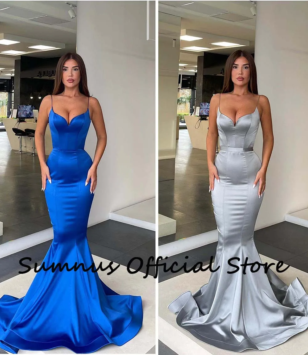 Sumnus Sexy Mermaid Party Jurken Solid Satin Spaghettibandjes Bodycon Avond Prom Jassen Lace Up Lange Evenement Vieren Jurk