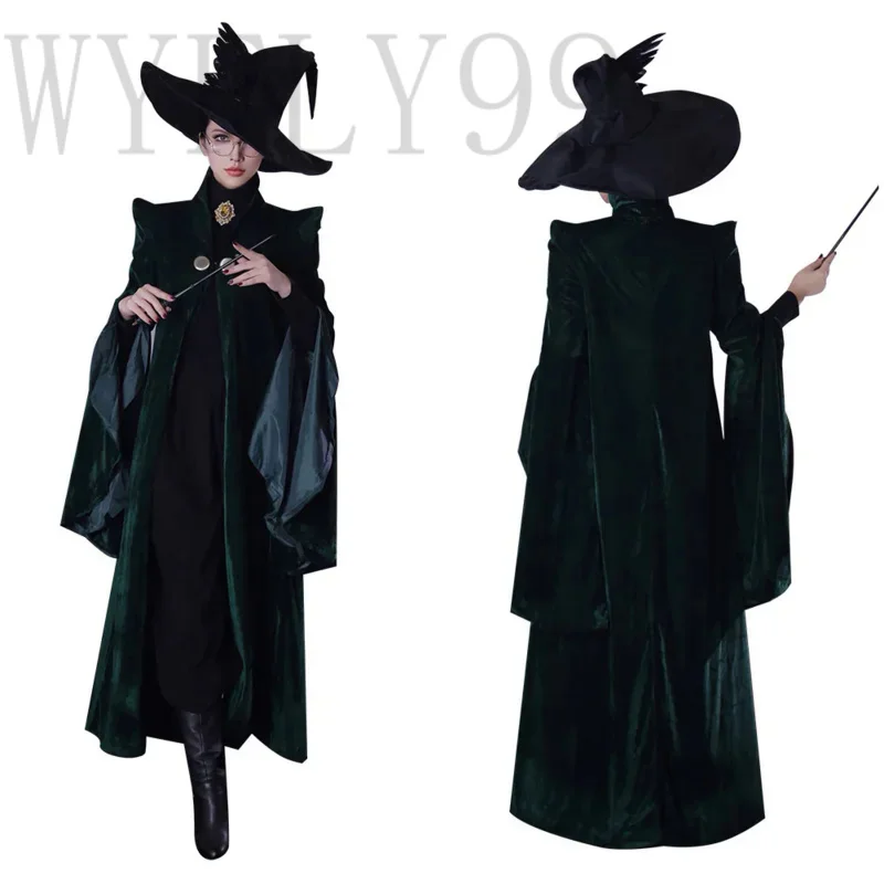 

Dorpshipping Professor Minerva COS McGonagall Cosplay Costume Green Robe Cloak Dress Coat Outfits Halloween Costumes