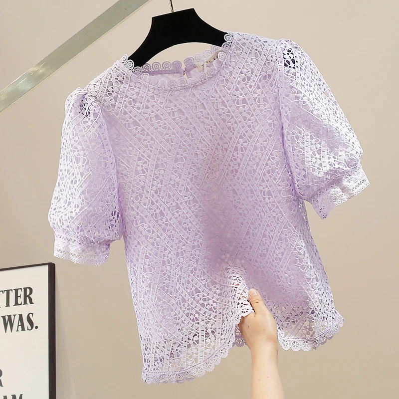 

Модная цветная кружевная блузка с вырезами и коротким рукавом, утягивающая, с внутренней подкладкой, в тренде