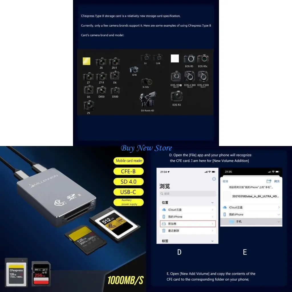 

20ce CFEXPRESS TypeB Card Reader Type C Адаптер карты памяти USB3.2 Gen2x1 10 Гбит / с