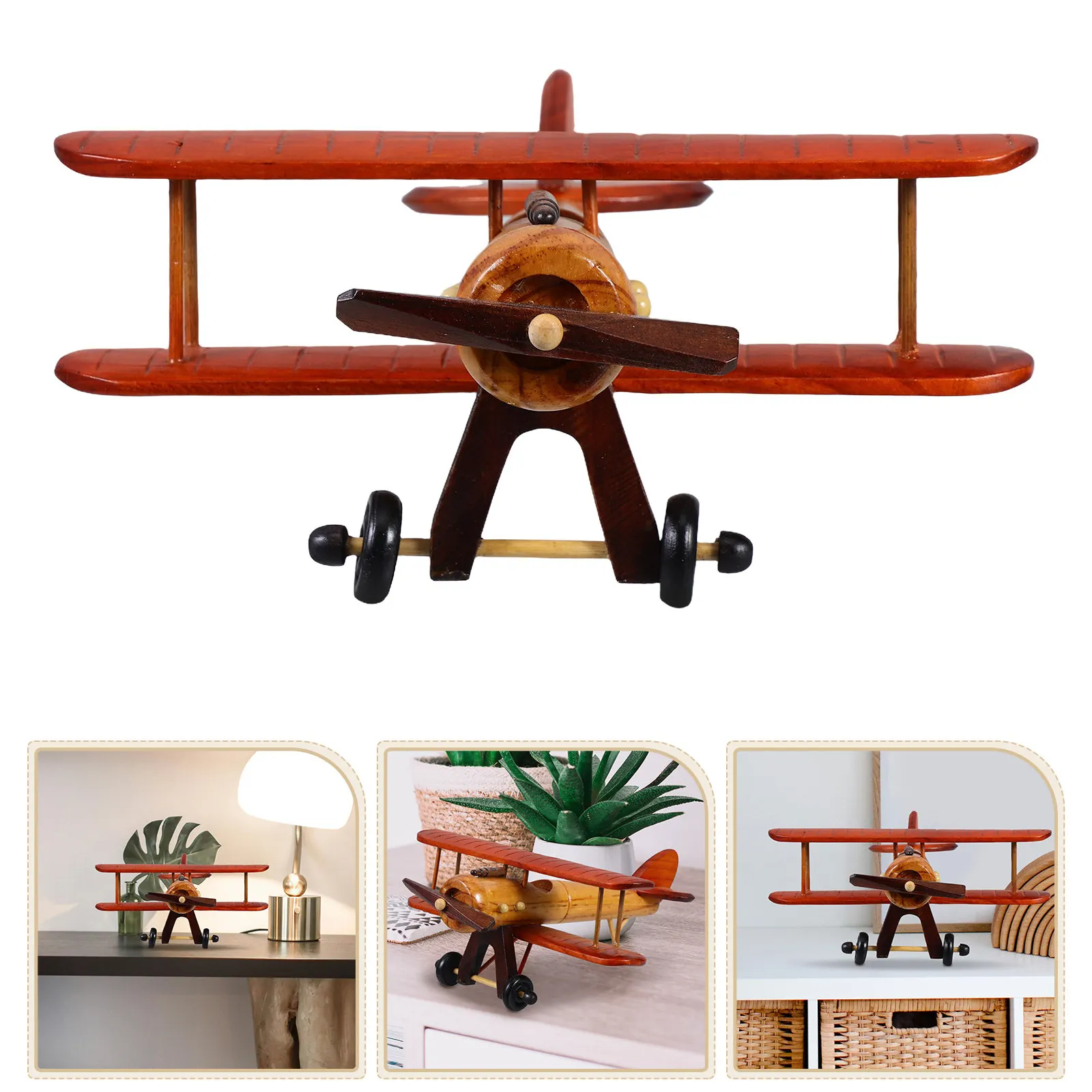 

Handcrafted Vintage Wooden Airplane Ornament Retro Biplane Desktop Decoration Home Office Aviation Room Accessory