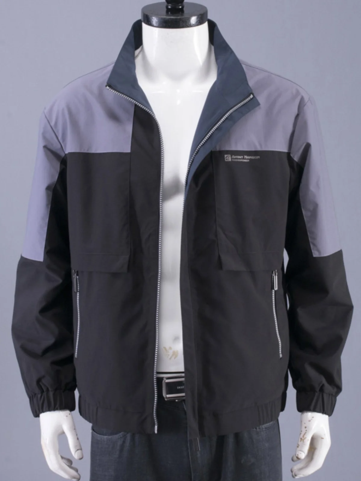 

Double-Sided Wear Jaet! Casual Spring Autumn Men's Faion Color Blo Top Brand Trimmed Stand Fit Long Sve Stand Collar