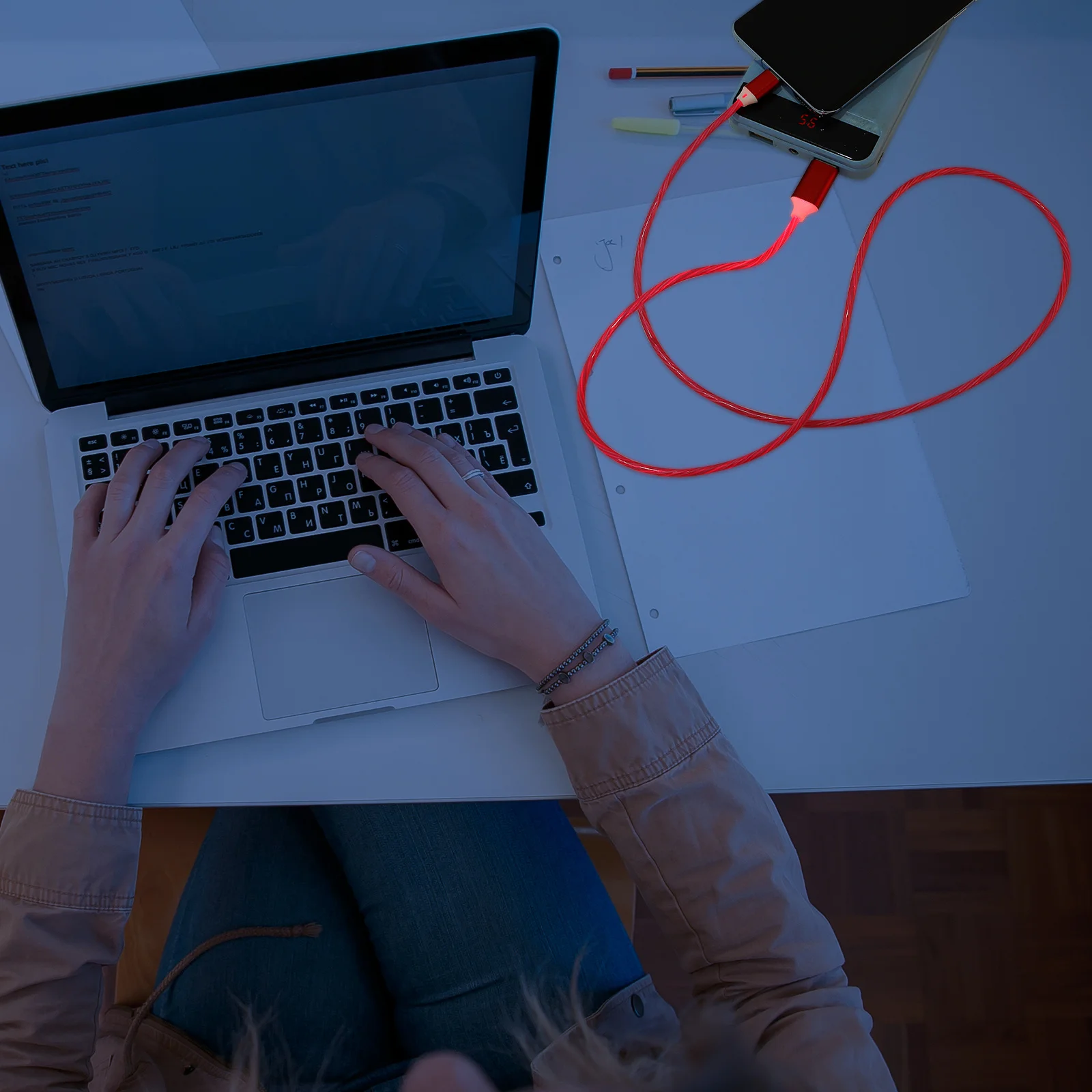 

3Pcs Type Fast Charge Flowing Light Charging Cables USB C Cord Watermelon Red Green Phone Computer Charging USB Data Line