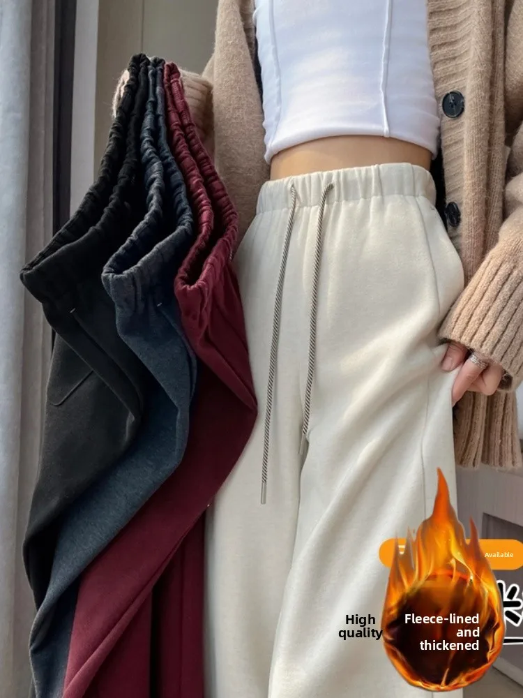 

Korean Sle High Waist Straight Leg Fce Lined Dstring Elastic Waist Pants Women Slimming Versatile Faionable Casual ...