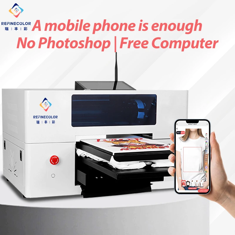 Refinecolor intelligent DTG desktop T-shirt printer Epson nozzle with mini computer DIY T-shirt club work clothing uv printer