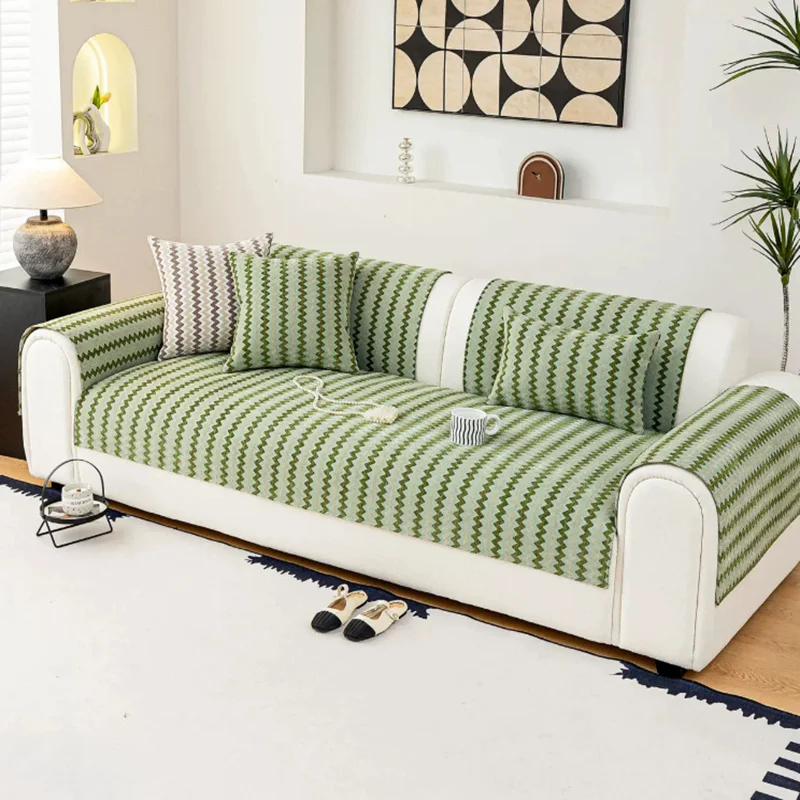 Nordic Wave Print Chenille Sofa Cover Sectional Non-Slip Cushion for Living Room Four Season Universal Pet Friendly Dust Cover