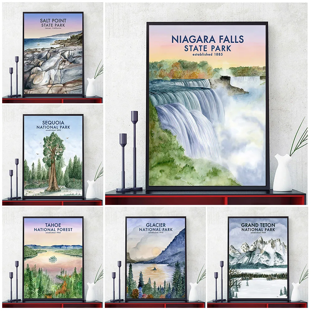 

California Travel Poster Wall Art Canvas Painting National Park Print Watercolor Picture Hiking Gift For Livingroom Home Decor