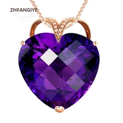 Fashion Women Necklace 925 Silver Jewelry Heart Shaped Amethyst Zircon Gemstones Pendant for Wedding Party Ornaments Rose Gold