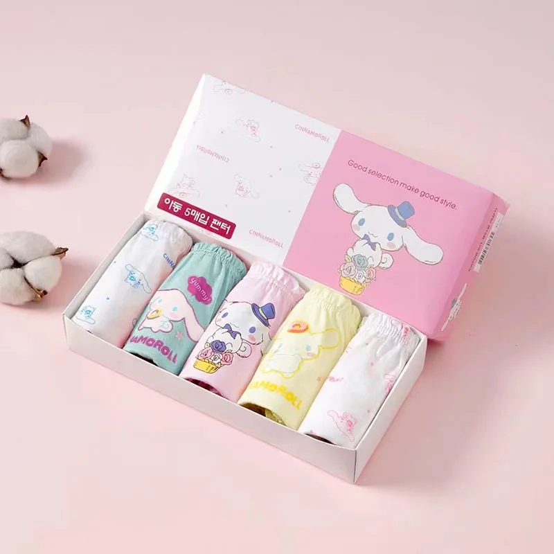 5Pcs/Box Kids Briefs Cotton Girls Panties Cute Cartoon Cinnamoroll Print Children Triangle Underwear Soft Schoolgirl Underwear