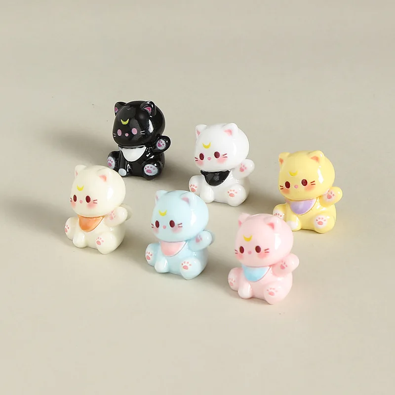 6Pcs Mini Resin Luna Cat Figurines Stereo Cute Kitty Ornaments Desktop Car Decor Handmade DIY Craft Decoration Accessories