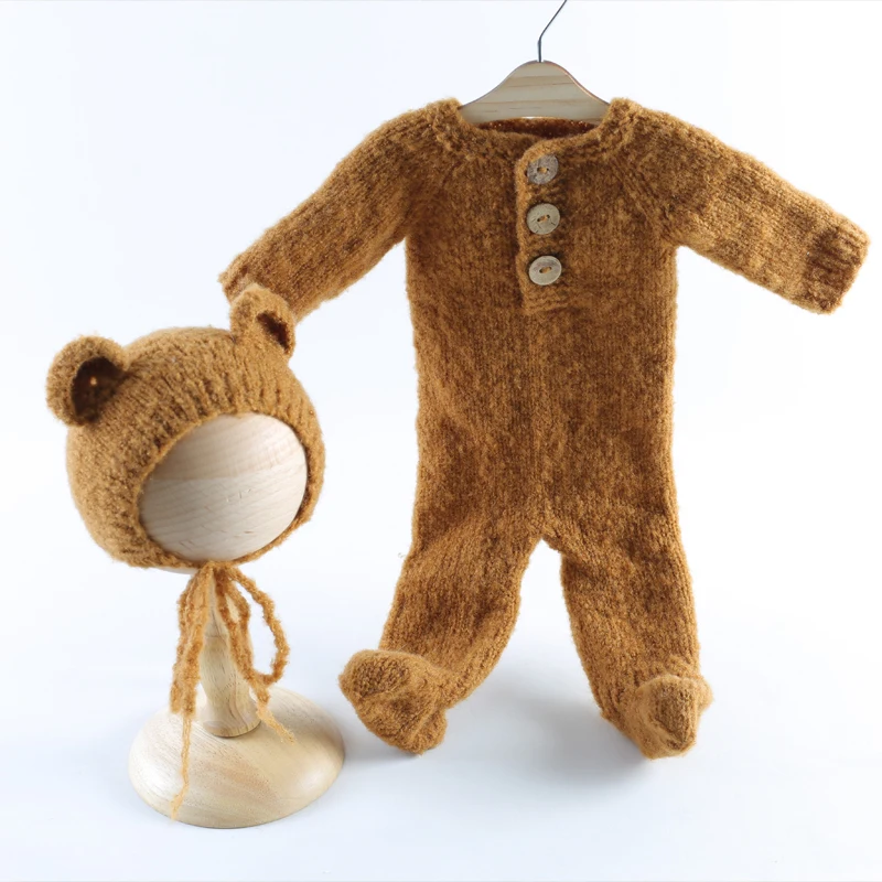 Newborn Baby Sets Knitted Mohair Stretch Romper Teddy Bear Clothes Newborn Photography Prop Baby Outfit