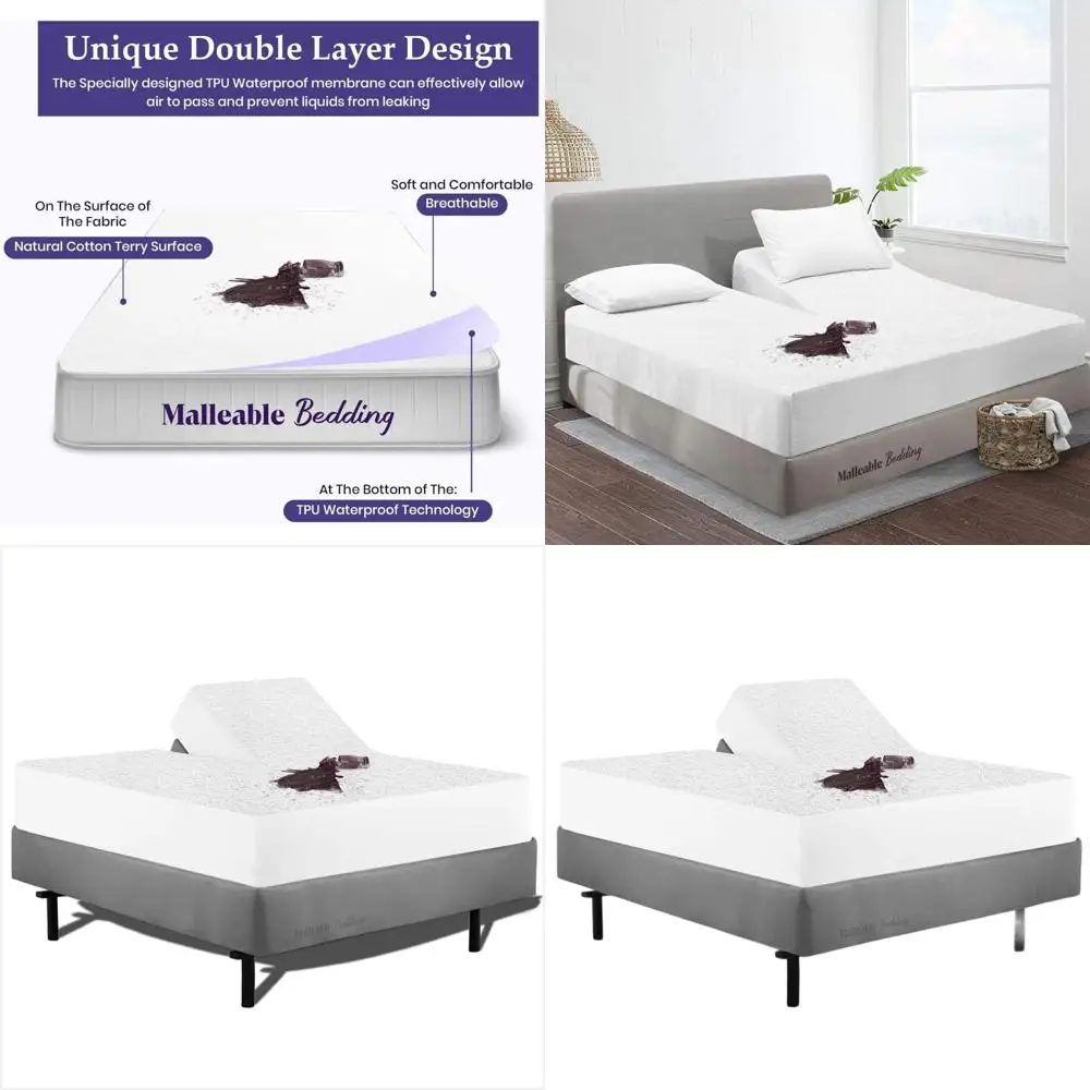 

King Size Split Mattress Protector - 100% Cotton, Adjustable, Fits Mattresses Up to 18 Deep