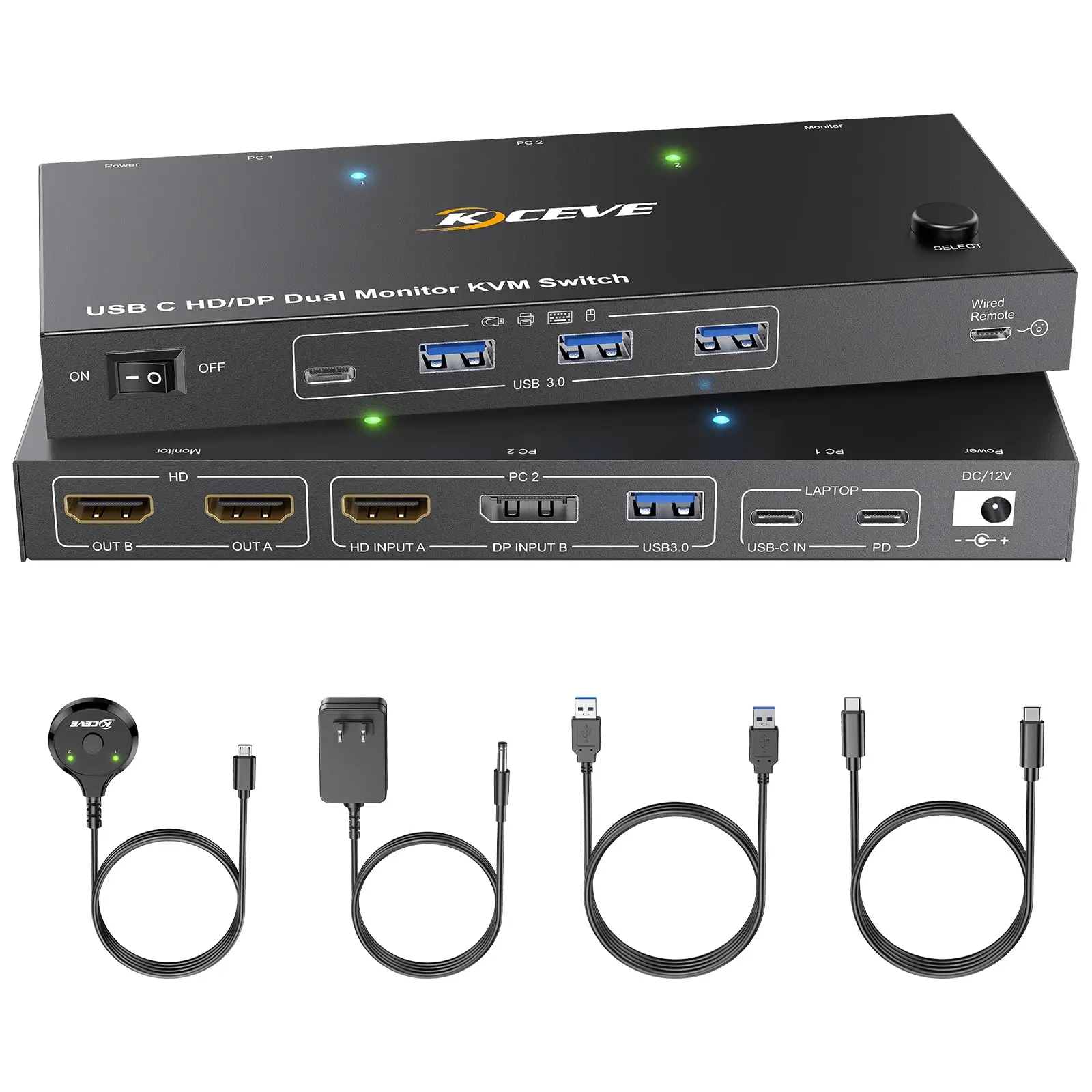 USB C KVM Switch 2 Computers 2 Monitors 4K@60Hz,Dual Monitor KVM Switch for Laptop/Desktop Share 2 Monitor and 4 USB 3.0 Devices