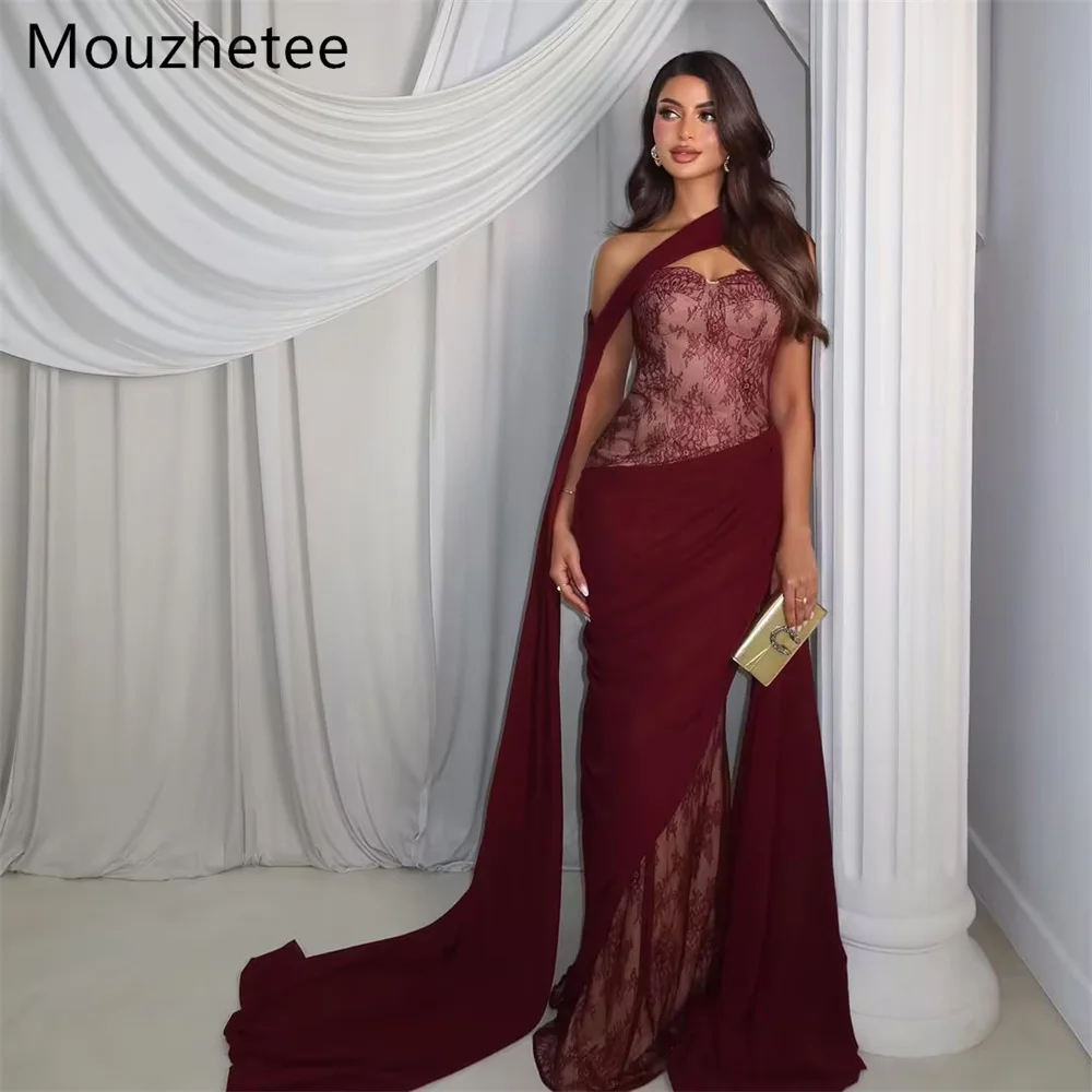 Mouzhetee Elegant Mermaid Pleat Strapless Lace Evening Dresses Formal Party Gowns for Women Simple Prom Gown Customized 2026