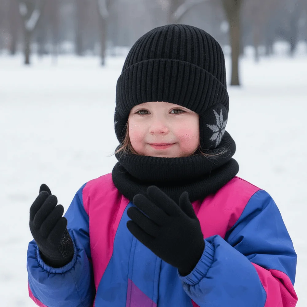 3 قطعة/المجموعة لينة بلون قبعة وشاح قفازات مجموعة Coldproof إيرفلاب محبوك قبعة دافئة سميكة لمس قفازات في الهواء الطلق