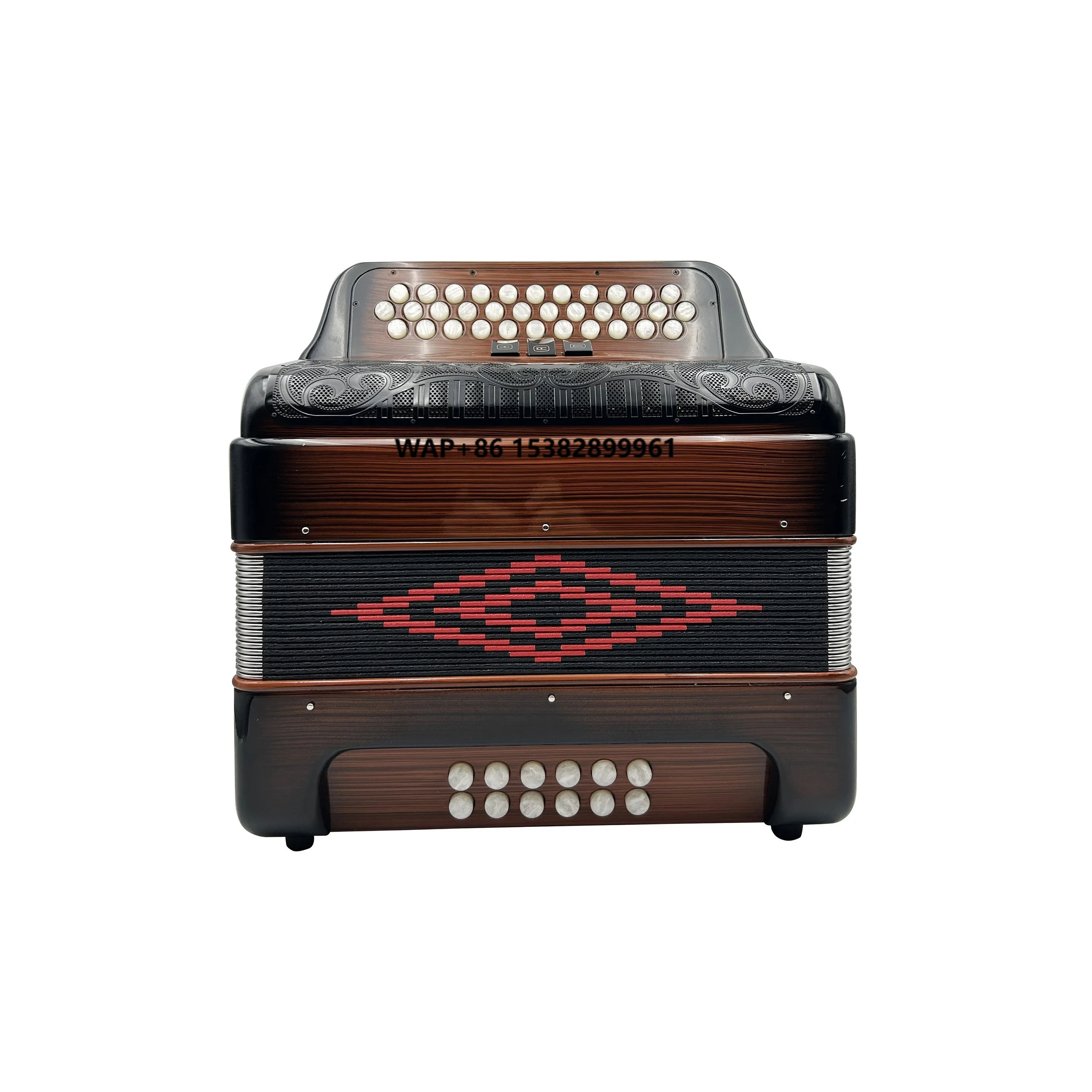 

SEASOUND Professional 34 Buttons 12 Bass 3 Registers Wood Flame Body Accordion with Black Grill White Buttons Portable JB3412C