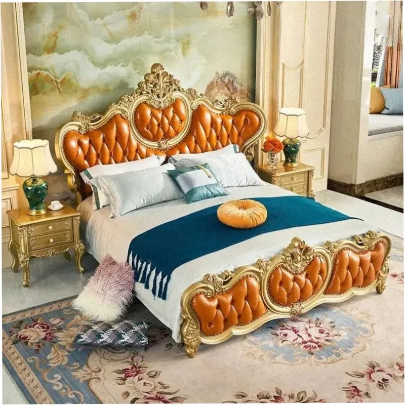 Designer Frame Double Bed Princess Large Europen Luxury Frames Double Bed Headboards Platform Cama Matrimonio Furniture Home
