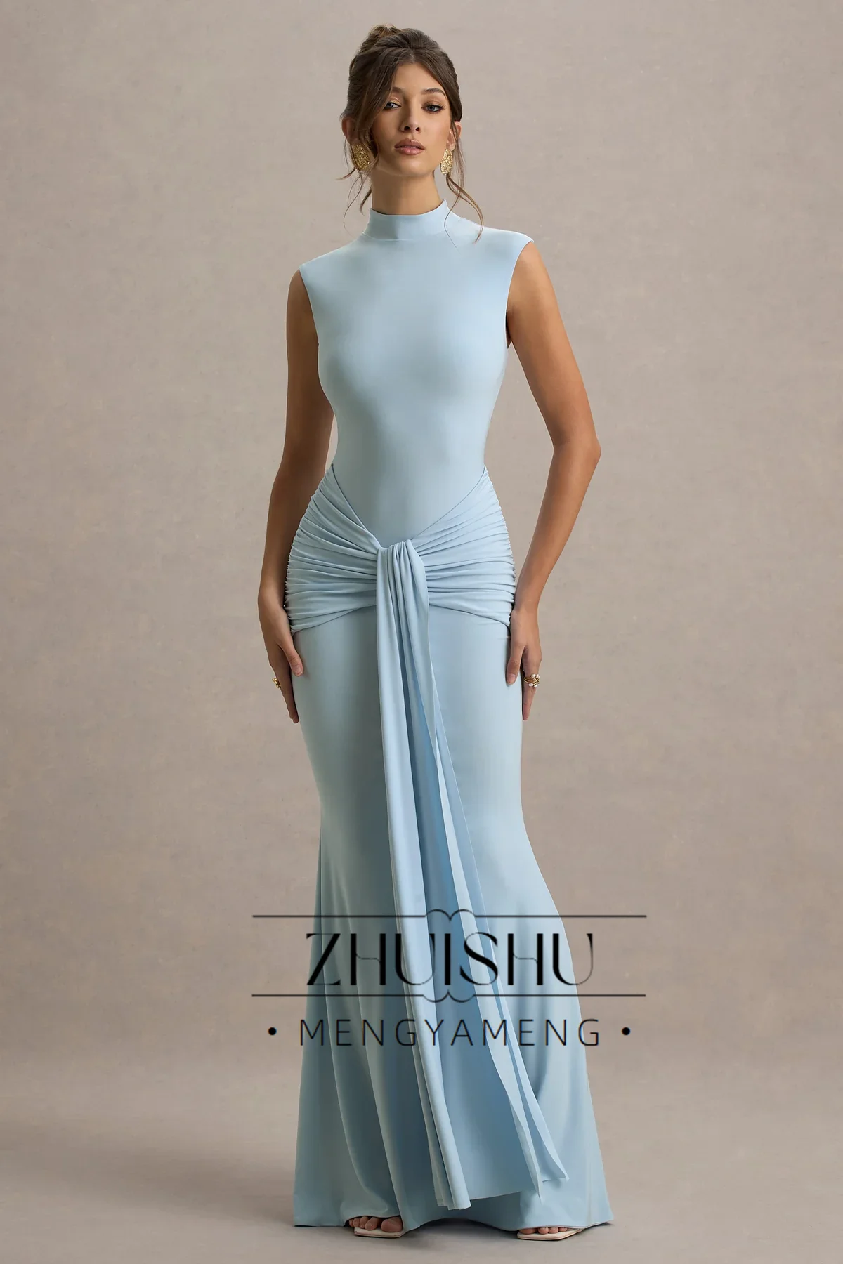 ZHUISHU Classy Mermaid Birthday Party Dress Spandex Sheath/Column Valentine's Day Gown Pink Blue Pleat Draped 2025 Evening Dress