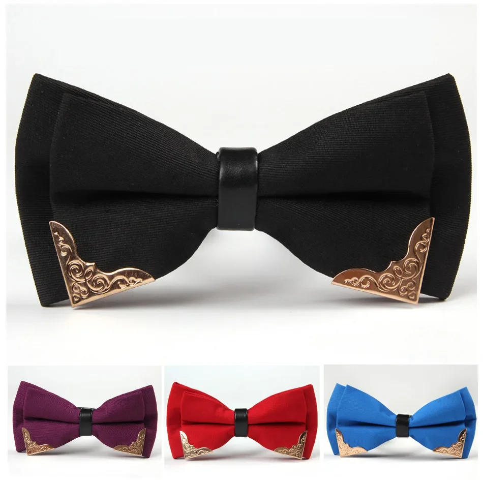 Advanced Feeling Metal Border Bow Ties Korean Version Men's 6*12CM Solid Polyester Bowtie for Man Formal Groom Wedding Bowknot