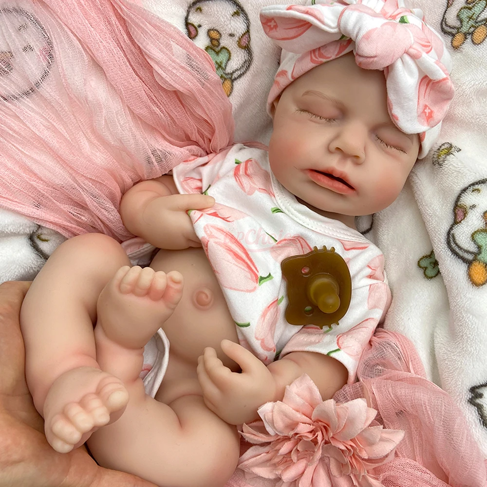 

18Inch Lifelike Full Body Solid Silicone Reborn Baby Girl Can Use Pacifiers Life-Size Weighted Newborn Doll for Dementia Gift