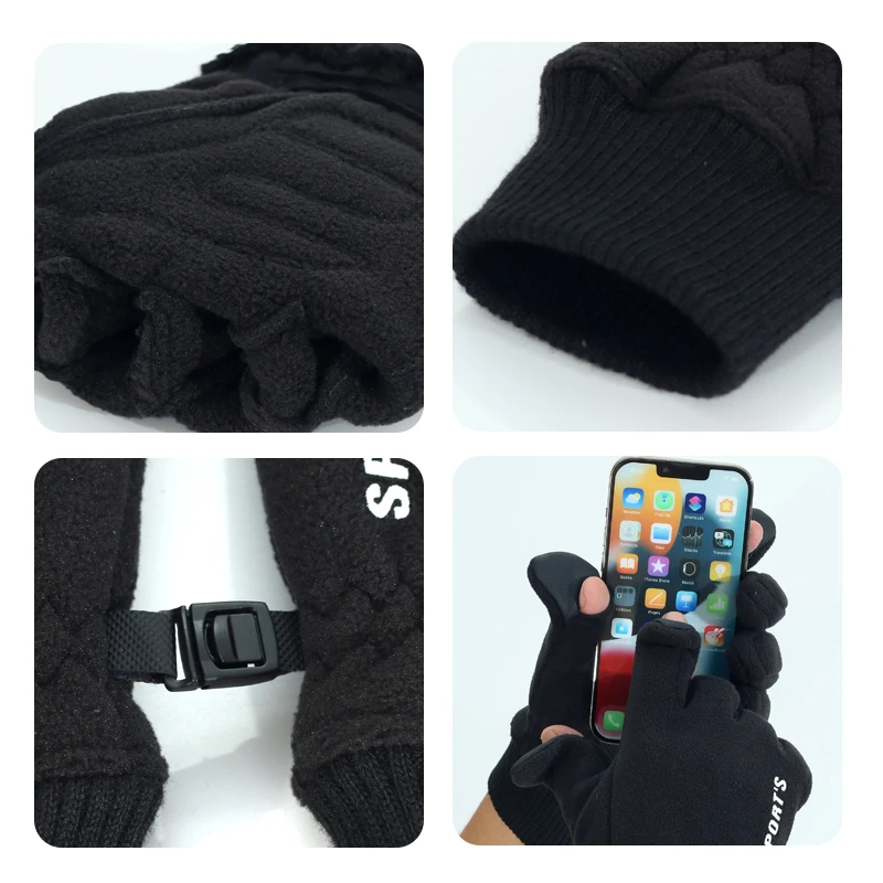 قفازات شاشة لمس دافئة للجنسين، بصريات مخملية، رياضات شتوية، حماية لليد، أحادية اللون #2