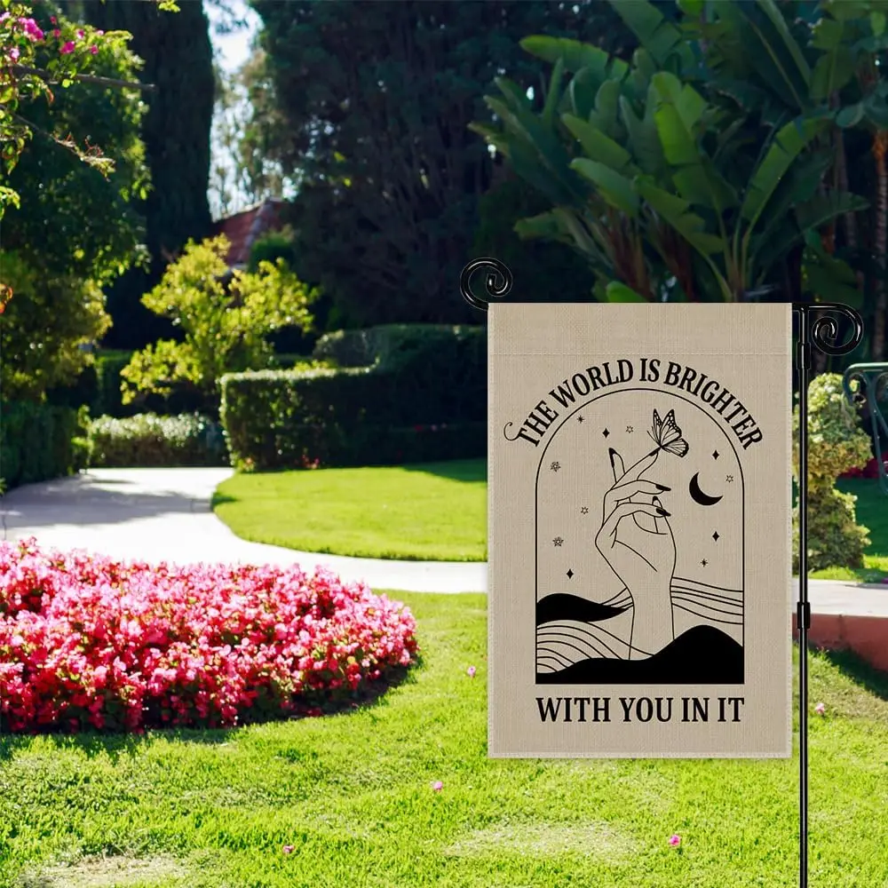 The World Is Brighter With You In It Retro Garden Flag, Double Sided Yard Outdoor Farmhouse Lawn Porch Decor, Mental Health  EEZ