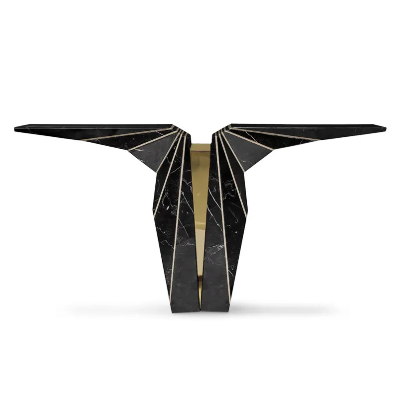 Light luxury metal entrance table Modern small apartment living room corridor Solid wood special-shaped decorative entrance